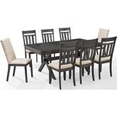 Hayden 9 Piece Dining Set in Slate Finish Wood & Cream Fabric