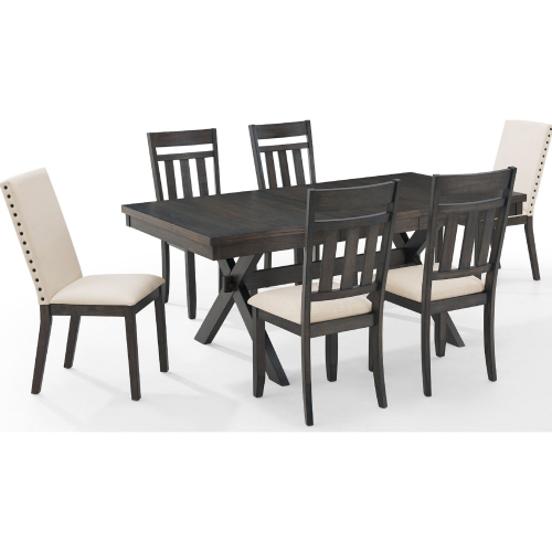 Hayden 7 Piece Dining Set in Slate Finish Wood & Cream Fabric