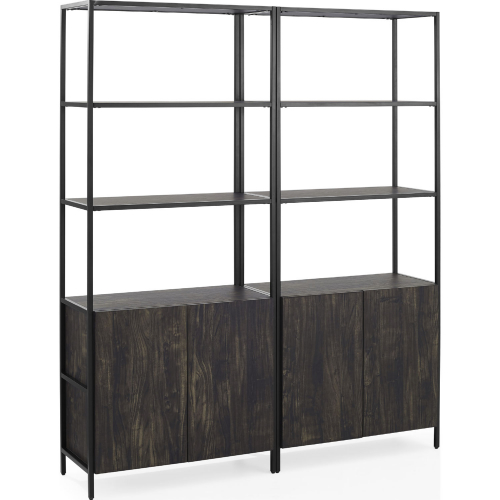 Jacobsen 2 Piece Etagere Bookcase Set in Brown Ash & Black Metal