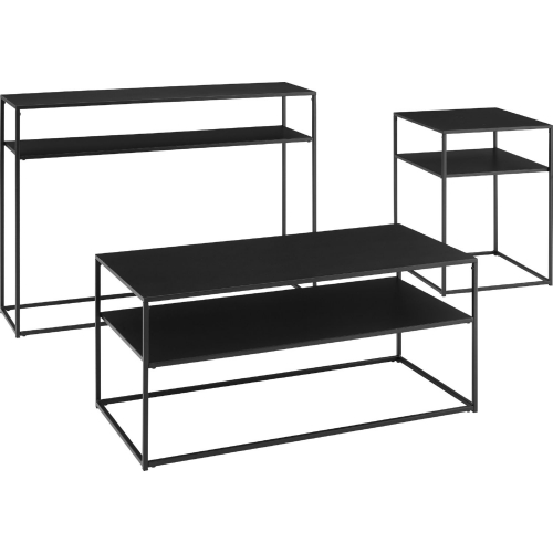 Braxton 3 Piece Coffee Table, Console Table, & End Table Set in Matte Black Steel