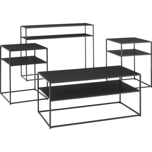 Braxton 4 Piece Coffee Table, Console Table, & 2 End Table Set in Matte Black Steel