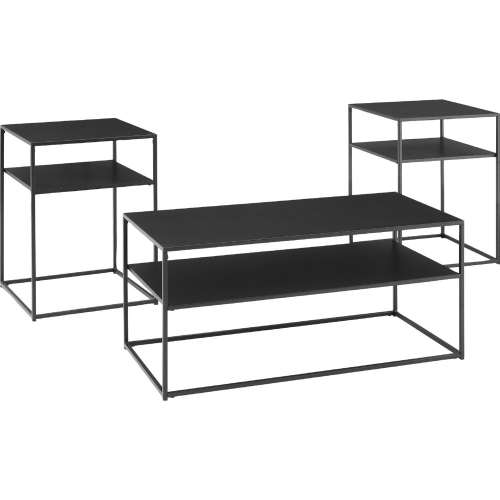 Braxton 3 Piece Coffee Table & 2 End Table Set in Matte Black Steel