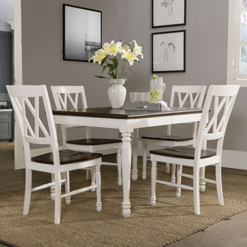 Shelby 5 Piece Dining Set in White Finish w/ Rubbed Antique Top