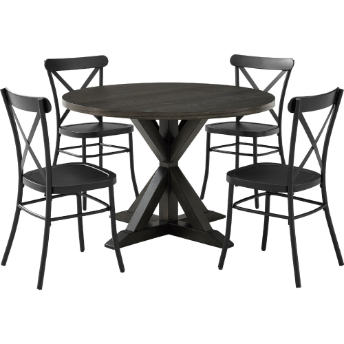 Hayden 5 Piece Dining Set in Slate w/ Camille Chairs in Black Metal