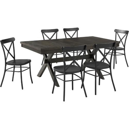 Hayden 7 Piece Dining Set in Slate w/ Camille Chairs in Black Metal