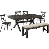 Hayden 6 Piece Dining Set in Slate w/ Camille Chairs in Black Metal