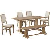 Joanna 6 Piece Dining Set in Rustic Brown & Creme Fabric