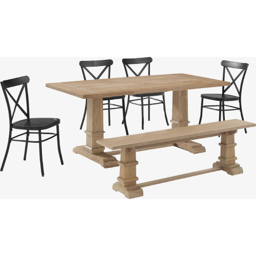 Joanna 6 Piece Dining Set w/ Camille Chairs in Rustic Brown & Black Metal