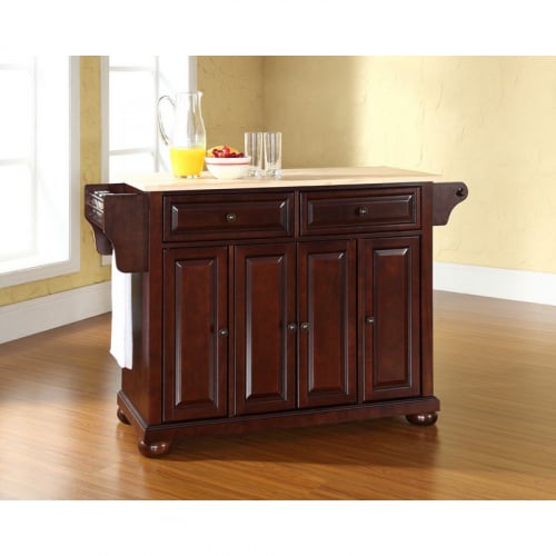 Alexandria Kitchen Island in Vintage Mahogany Finish with Natural Wood Top