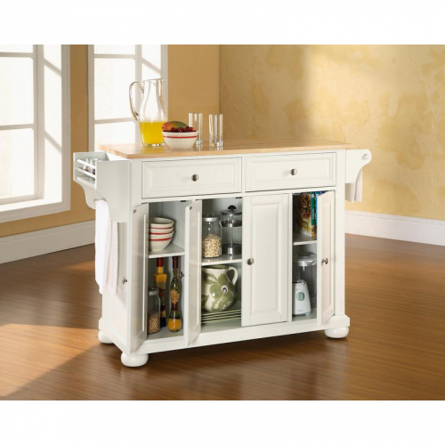 Alexandria Kitchen Island in White Finish w/ Natural Wood Top