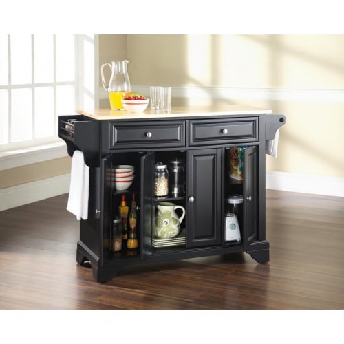 Lafayette Kitchen Island in Black Finish w/ Natural Wood Top