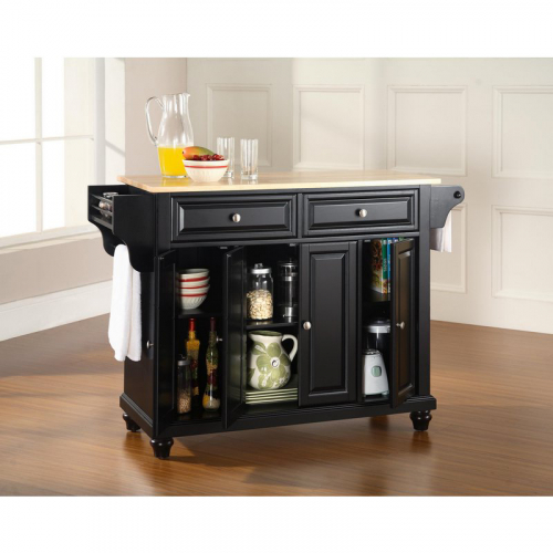 Cambridge Kitchen Island in Black Finish with Natural Wood Top