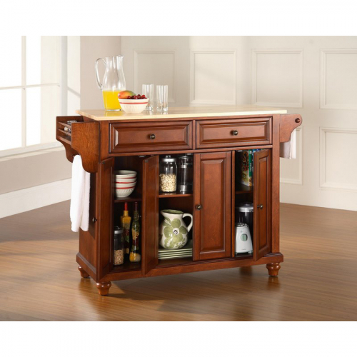 Cambridge Kitchen Island in Classic Cherry Finish w/ Natural Wood Top