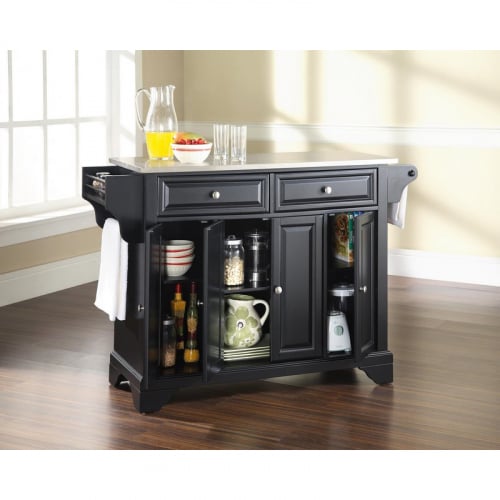 Lafayette Kitchen Island in Black Finish w/ Stainless Steel Top