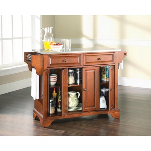 Lafayette Kitchen Island in Classic Cherry Finish w/ Stainless Steel Top