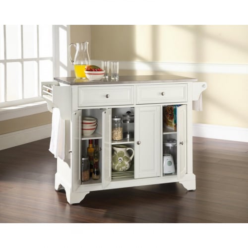 Lafayette Kitchen Island in White Finish w/ Stainless Steel Top