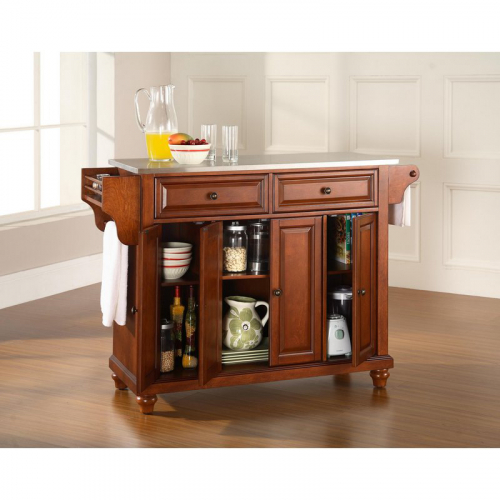 Cambridge Kitchen Island in Classic Cherry Finish w/ Stainless Steel Top