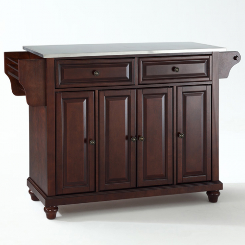 Cambridge Kitchen Island in Vintage Mahogany Finish with Stainless Steel Top