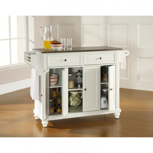 Cambridge Kitchen Island in White Finish w/ Stainless Steel Top