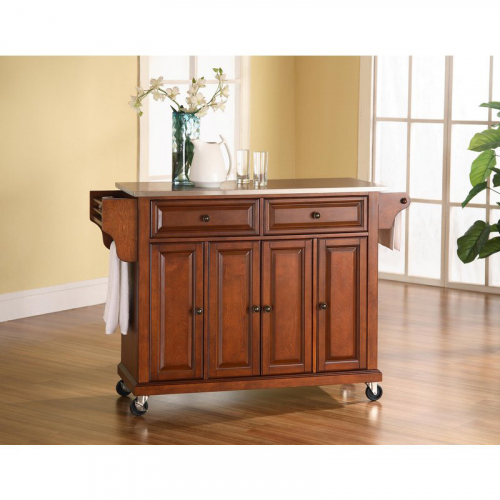 Kitchen Cart Island in Classic Cherry Finish w/ Stainless Steel Top