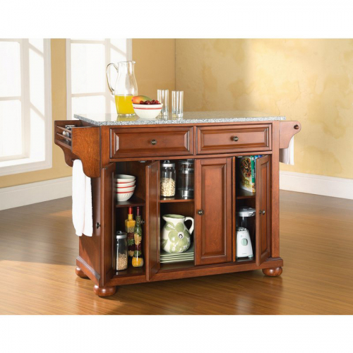 Alexandria Kitchen Island in Classic Cherry Finish w/ Salt & Pepper Granite Top