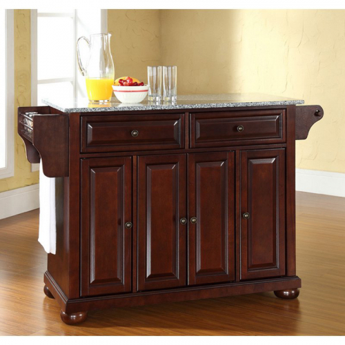 Alexandria Kitchen Island in Vintage Mahogany Finish w/ Salt & Pepper Granite Top