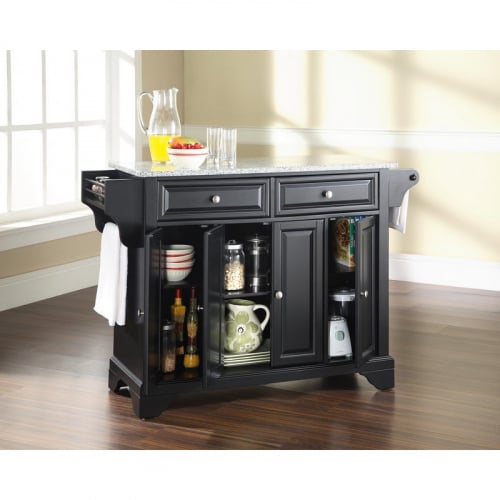 Lafayette Kitchen Island in Black Finish w/ Salt & Pepper Granite Top