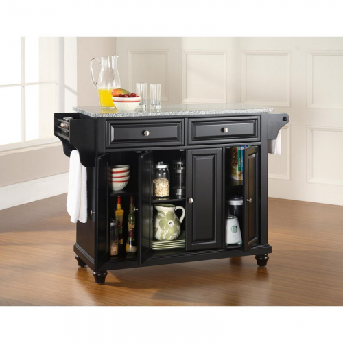 Cambridge Kitchen Island in Black Finish w/ Salt & Pepper Granite Top