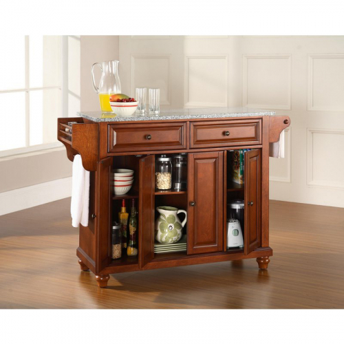 Cambridge Kitchen Island in Classic Cherry Finish w/ Salt & Pepper Granite Top