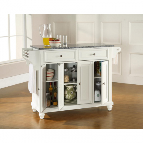 Cambridge Kitchen Island in White Finish w/ Salt & Pepper Granite Top