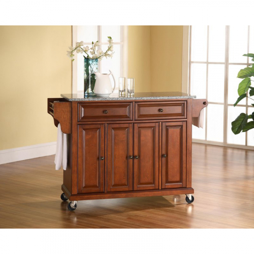 Kitchen Cart Island in Classic Cherry Finish w/ Salt & Pepper Granite Top