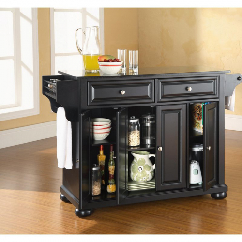 Alexandria Kitchen Island in Black Finish w/ Black Granite Top