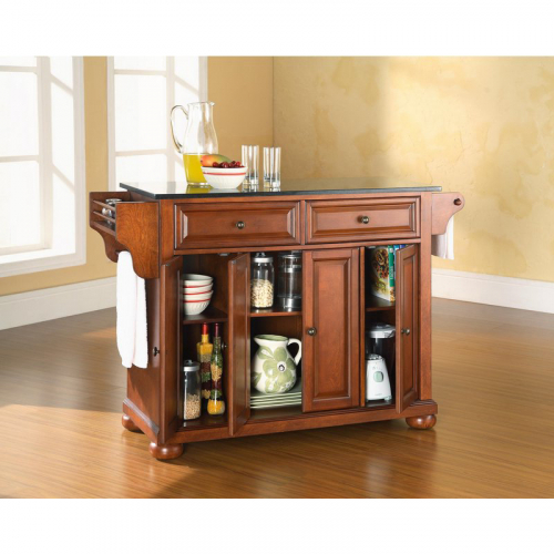 Alexandria Kitchen Island in Classic Cherry Finish with Black Granite Top