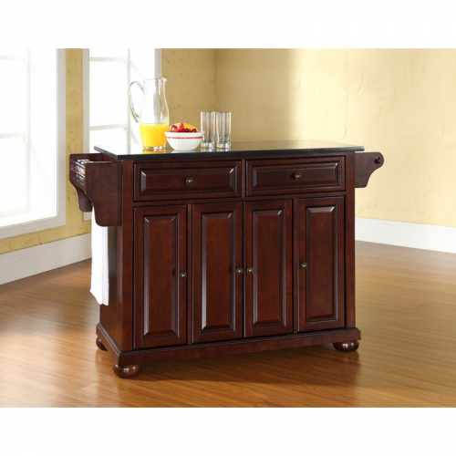 Alexandria Kitchen Island in Vintage Mahogany Finish w/ Black Granite Top