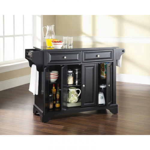 Lafayette Kitchen Island in Black Finish w/ Solid Black Granite Top