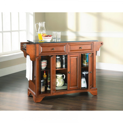 Lafayette Kitchen Island in Classic Cherry Finish w/ Solid Black Granite Top