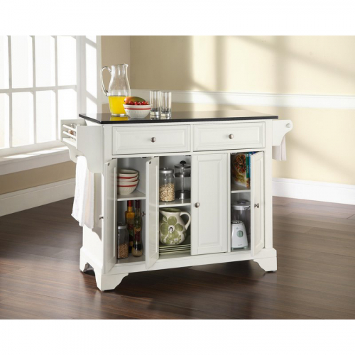 Lafayette Kitchen Island in White Finish w/ Solid Black Granite Top