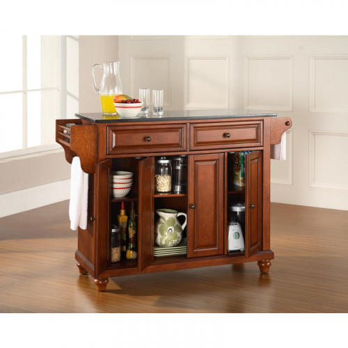 Cambridge Kitchen Island in Classic Cherry Finish w/ Solid Black Granite Top