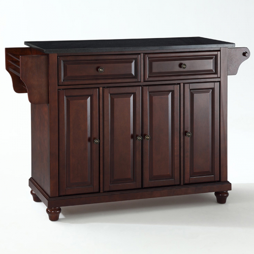 Cambridge Kitchen Island in Vintage Mahogany Finish w/ Solid Black Granite Top