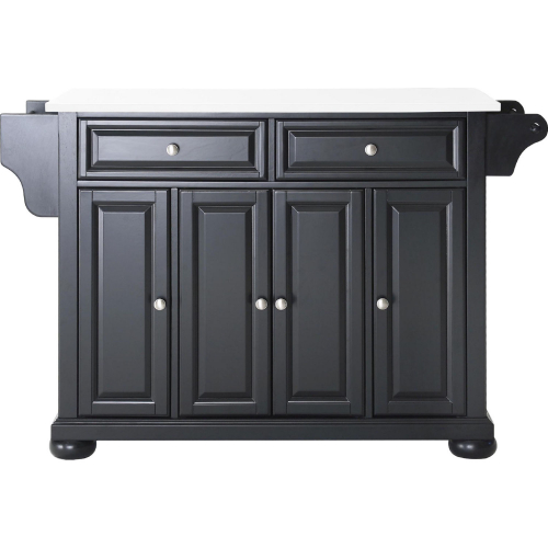 Alexandria Kitchen Island Cart in Black Finish w/ White Granite Top