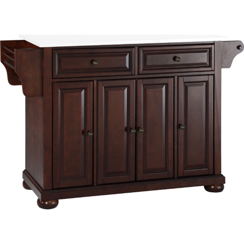 Alexandria Kitchen Island Cart in Mahogany Finish w/ White Granite Top