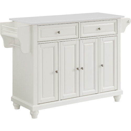 Cambridge Kitchen Island Cart in White Metal & White Granite Top