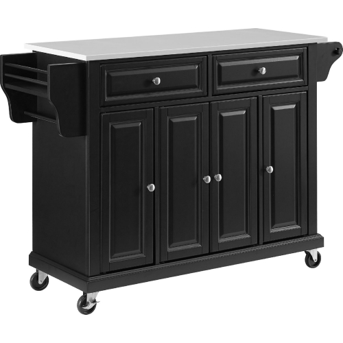 Kitchen Cart in Black Finish w/ White Granite Top