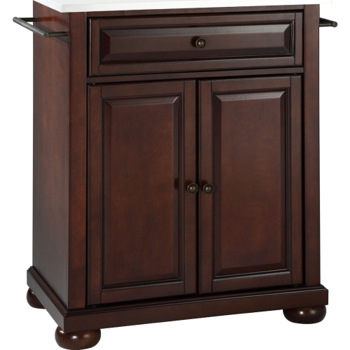 Alexandria Portable Kitchen Island Cart in Mahogany Finish w/ White Granite Top