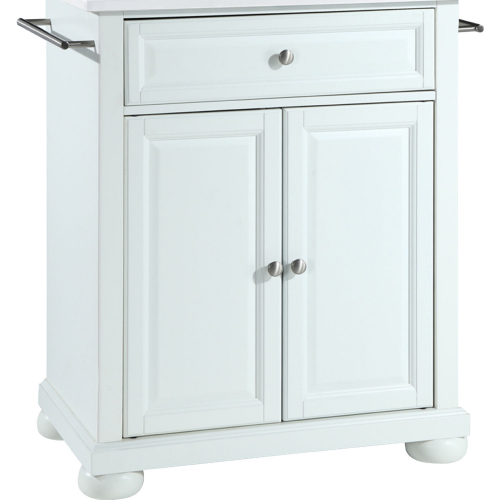 Alexandria Portable Kitchen Island Cart in White Finish w/ White Granite Top