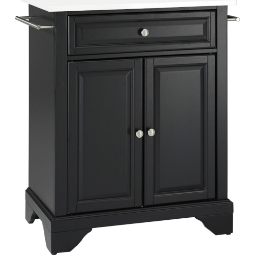 Lafayette Portable Kitchen Island Cart in Black Finish w/ White Granite Top