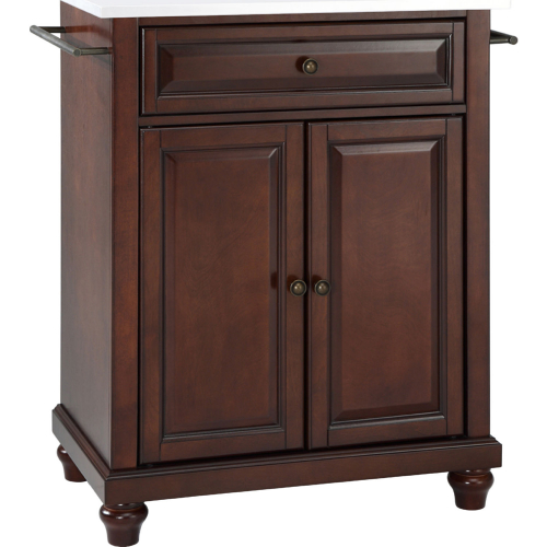 Cambridge Portable Kitchen Island Cart in Mahogany w/ White Granite Top