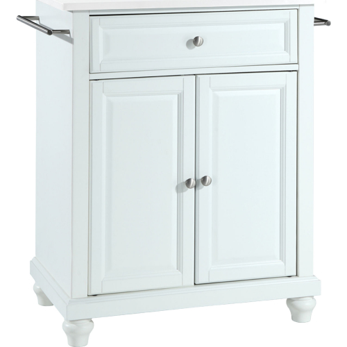 Cambridge Portable Kitchen Island Cart in White Metal & White Granite Top