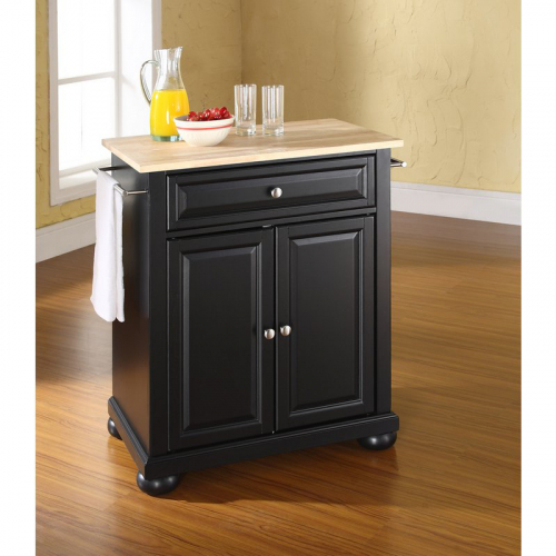 Cuisine Alexandria 28" Kitchen Island in Black Finish w/ Natural Wood Top