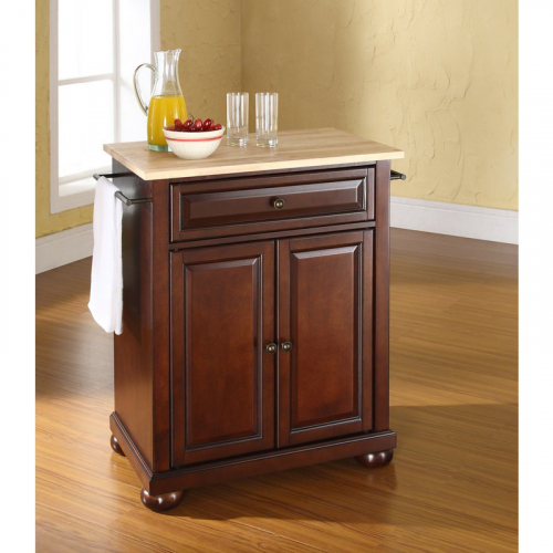 Cuisine Alexandria 28" Kitchen Island in Vintage Mahogany Finish w/ Natural Wood Top